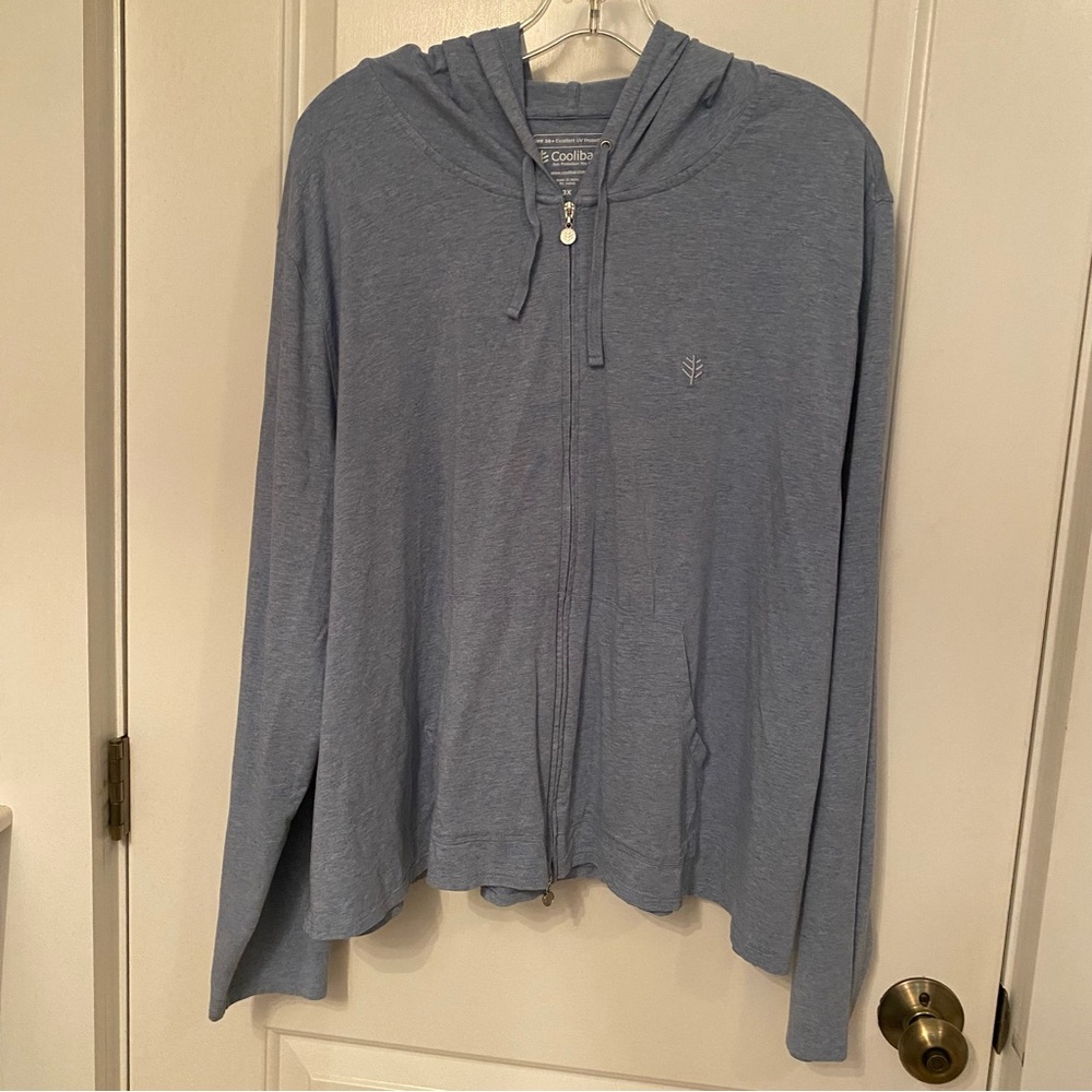 COOLIBAR TOP SEASIDE HOODIE ZIP FRONT POCKETS BLUE UPF 50 PLUS SIZE 3X - Picture 5 of 15